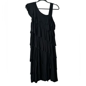 DESIGN HISTORY Black Ruffled Sleeveless Medium Midi Casual Summer Dress